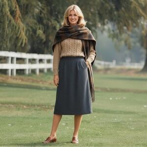 Vintage Pendleton Wool A-Line Midi Skirt Size 12 Large Grey Classic 70s 80s